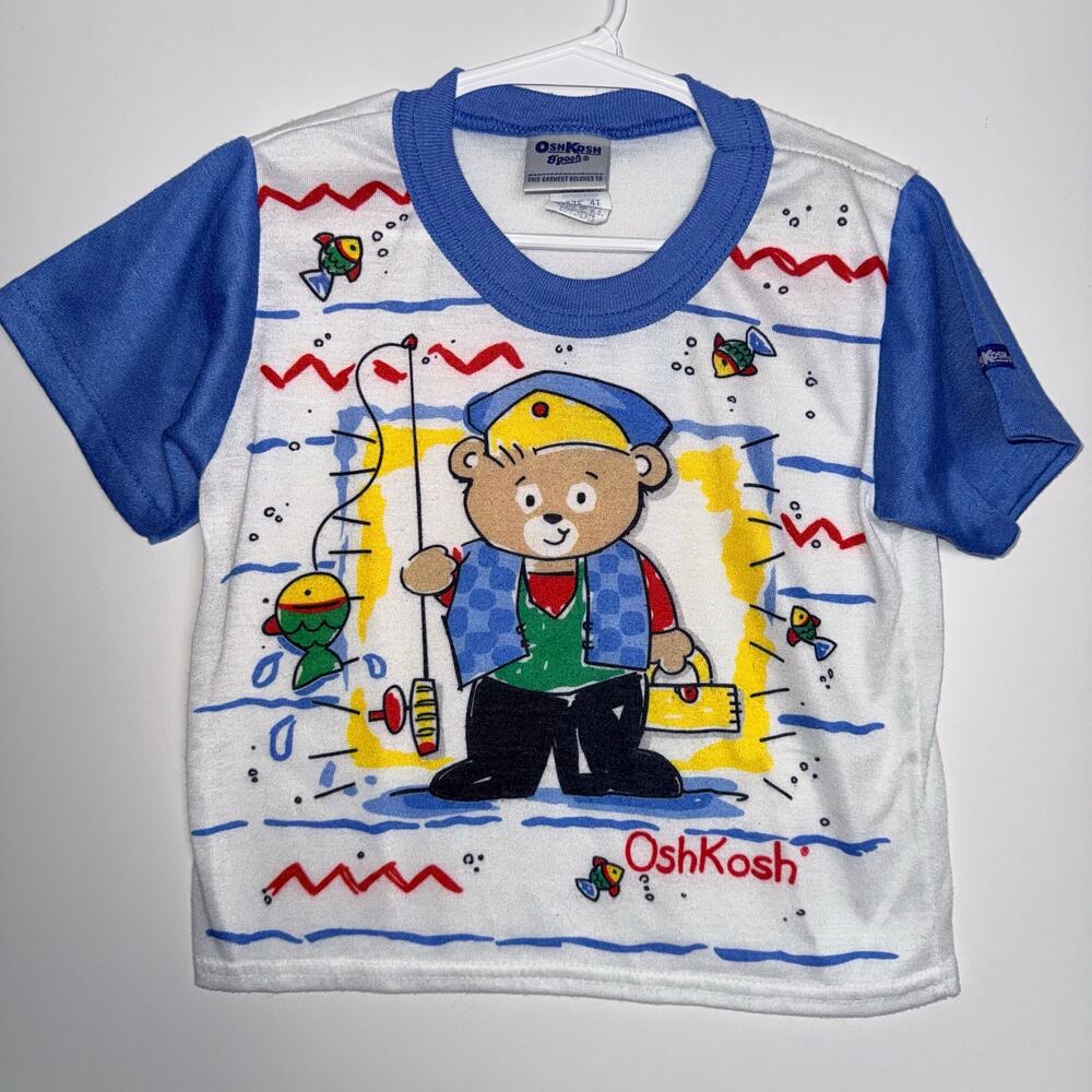 Vintage 90s OshKosh B’Gosh 4T Fishing Bear Graphic Ringer Shirt
